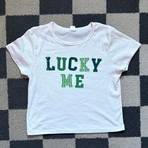 Kids 'Lucky Me' White Tee with Green Graphic